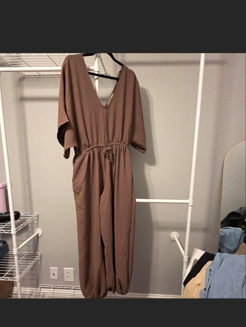 Women's Taupe Drawstring Jumpsuit